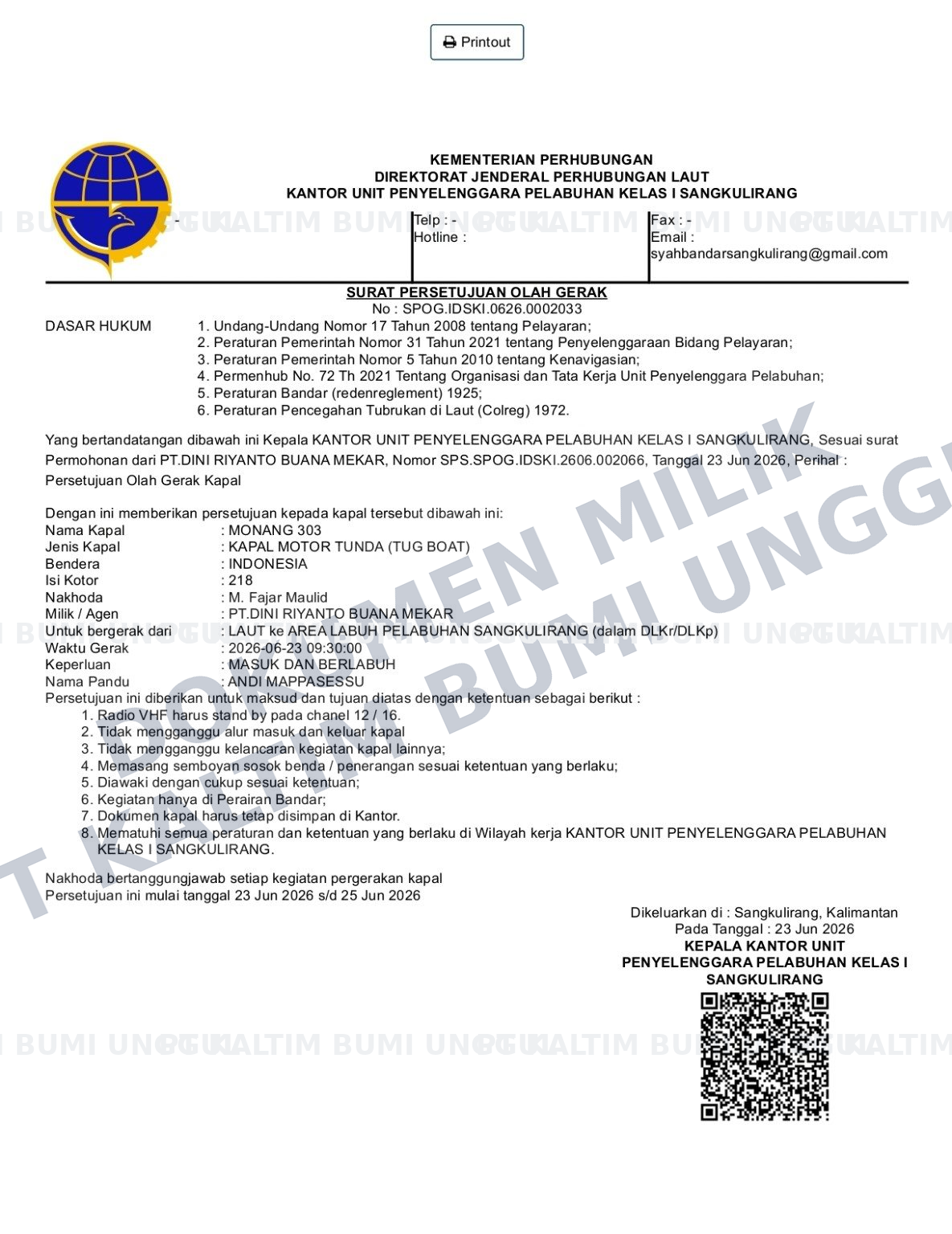 Surat Persetujuan Olah Gerak