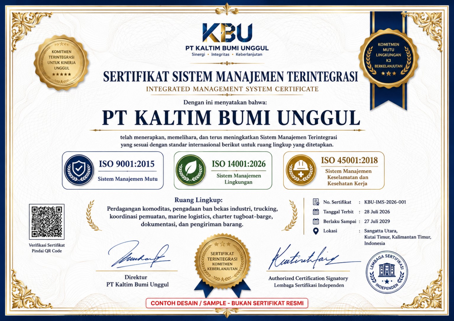 Contoh desain persiapan Sistem Manajemen Terintegrasi PT Kaltim Bumi Unggul
